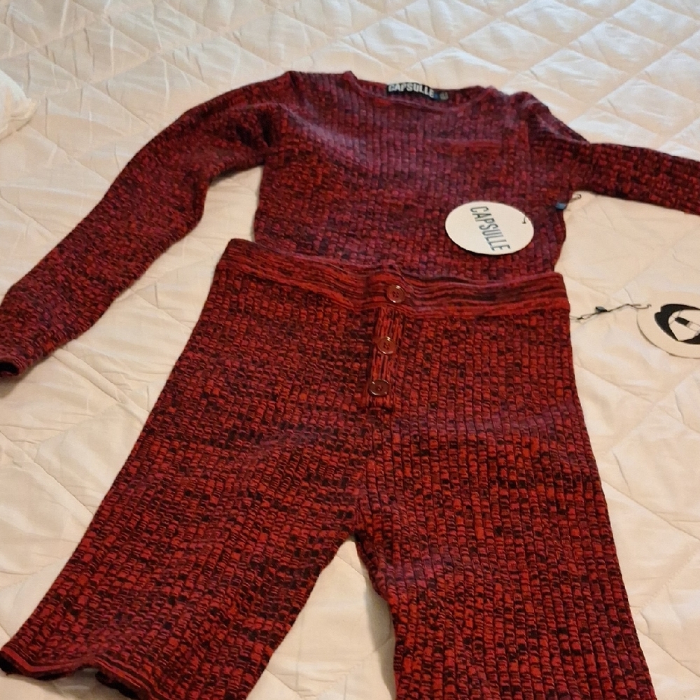 Red Textured Knit Set